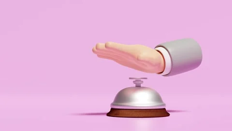 3d service bell icon with hands pushing isolated on pink background. 3d anima Video stock 218371655