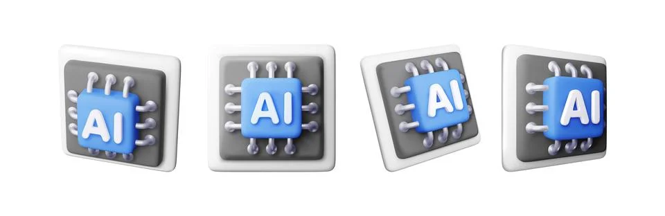 3d set of AI Chip. Artificial intelligence chipset Stockillustratie