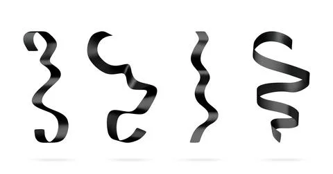 3D Set of black ribbons isolated on white Stock Illustration