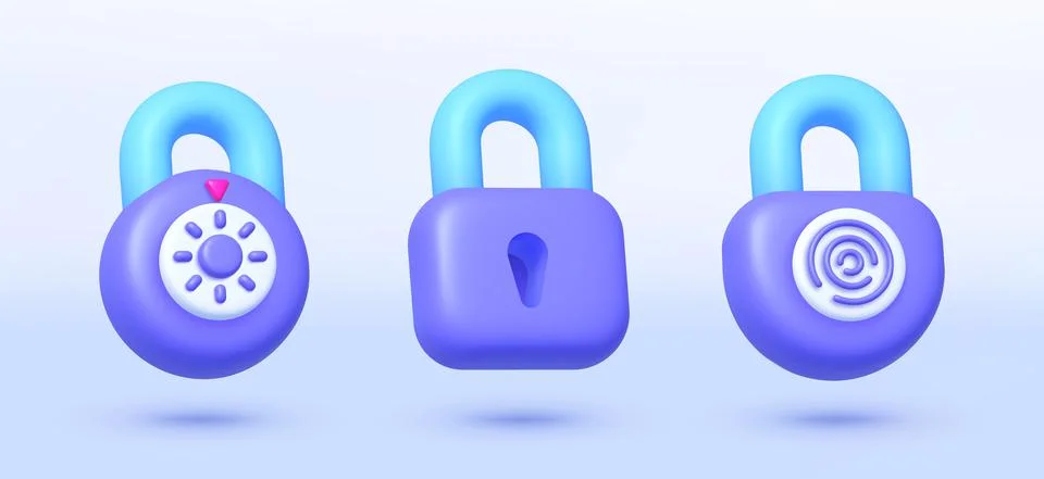 3d set with blue lock set on white background. Vector 3d illustration Stock Illustration