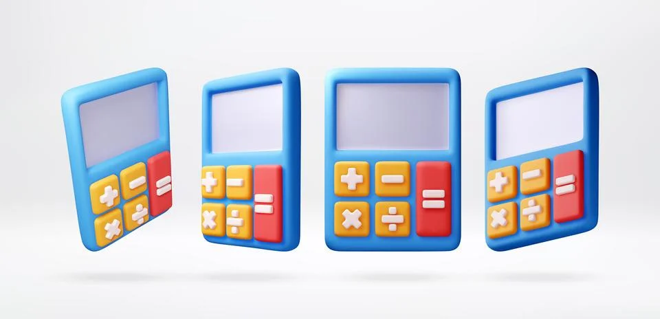 3D Set of blue plastic calculators. Stockillustratie