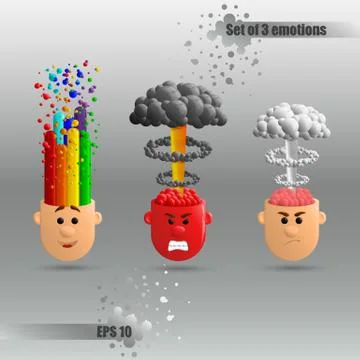 3D set of brain emotions Stock Illustration