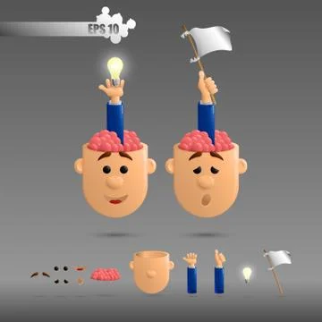 3D set of brain emotions Stock Illustration