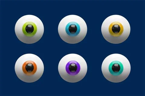3D set of cartoon eyeballs different iris colors Stock Illustration