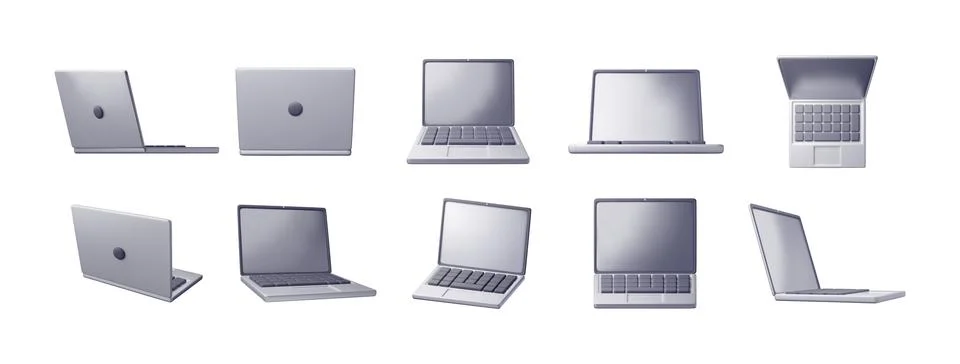 3D set of cartoon laptop computer isolated Stock Illustration