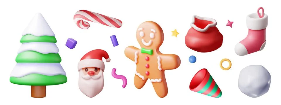 3D Set of Christmas Festive Elements. 库存插图