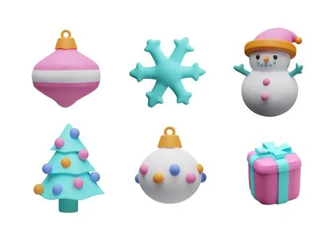 3D set of Christmas festive elements for design, holiday decoration balls, gift Stock Illustration