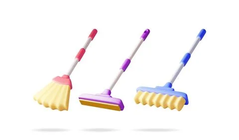 3d set of cleaning mop and broom Stock Illustration