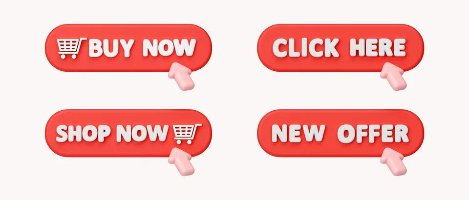 3d Set of click button for shopping online concept. icon isolated on white Stock Photos