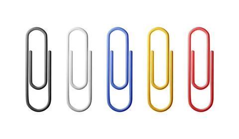 3D set of colored paper clips isolated on white Stock Illustration