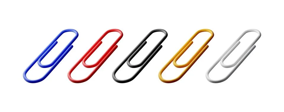3D set of colored paper clips isolated on white 스톡 일러스트