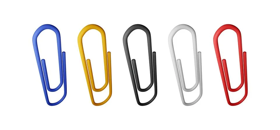3D set of colored paper clips isolated on white Stock Illustration