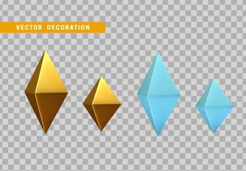 3d set crystal rhombus isolated object on transparent background. vector Stock Illustration