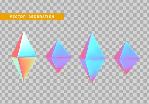 3d set crystal rhombus isolated object on transparent background. vector Stock Illustration