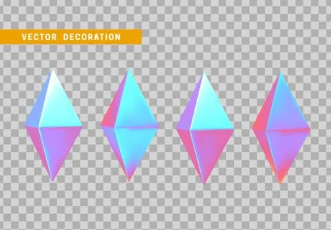3d set crystal rhombus isolated object on transparent background. vector Stock Illustration