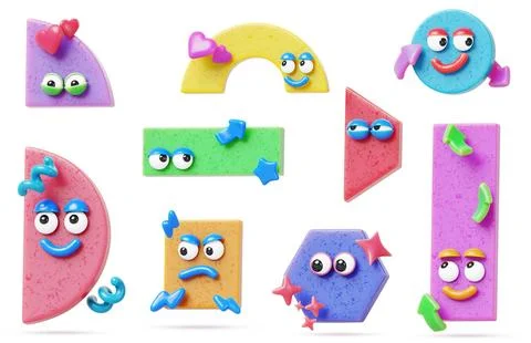 3d set of cute geometric characters - adorable colorful shapes with face Illustration