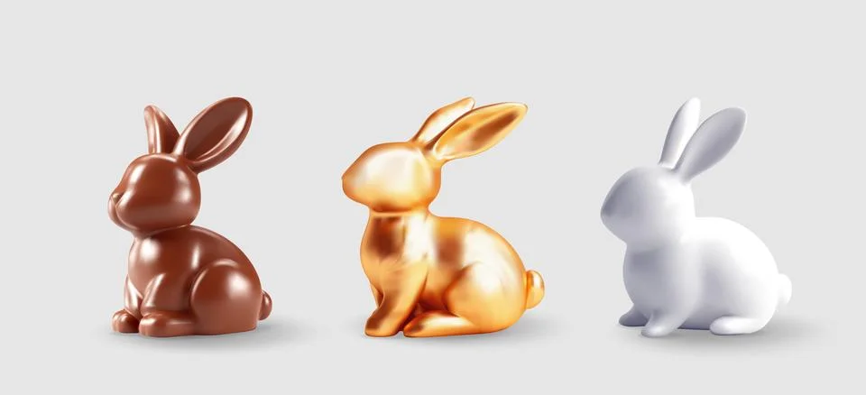 3D set of Easter bunnies isolated Stock Illustration