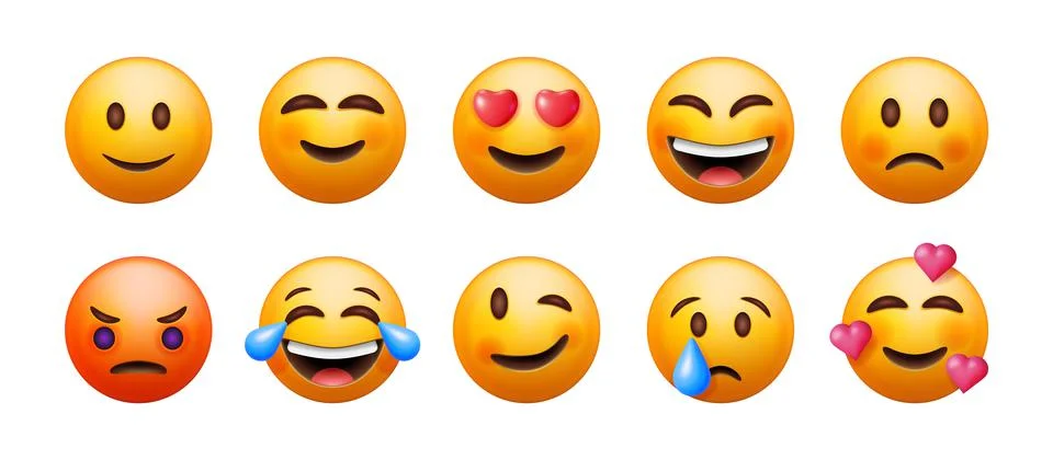 3D Set of Emoticons Isolated Stock Illustration