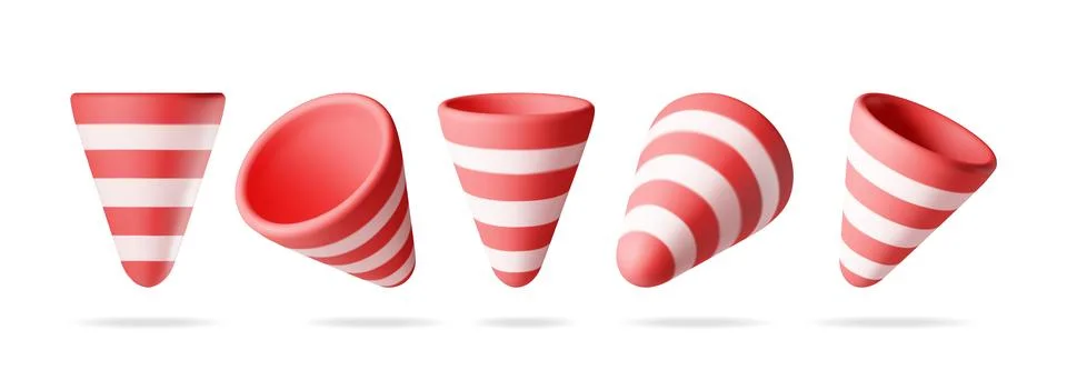 3D set of empty party popper isolated Stock Illustration