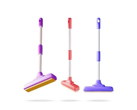 3d set of floor cleaning mop with plastic handle Illustration