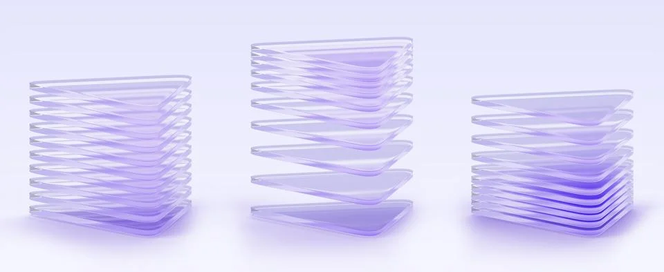 3d set of glass triangle layers with purple gradient, graphic array effect Stockillustratie