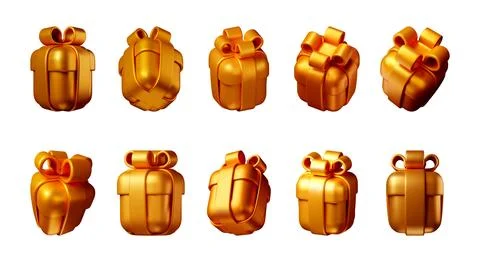 3D Set of golden gift box design with ribbon 스톡 일러스트
