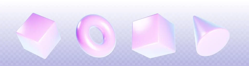 3D set of holographic geometric objects Stock Illustration