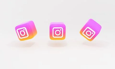 3d set of instagram icons in a cube. popular social media instagram . Logo 3d Stock Illustration
