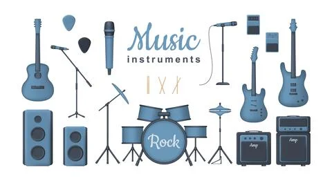 3d set of musical instruments for rock concert Stock Illustration