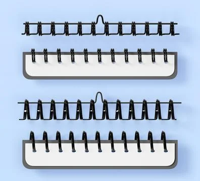 3d set of notebook spirals, black wire springs and ring binding pages for イラスト素材