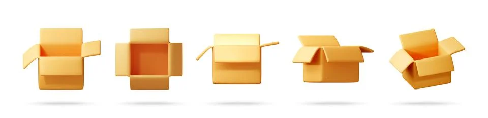 3D Set of open cardboard box icons 库存插图