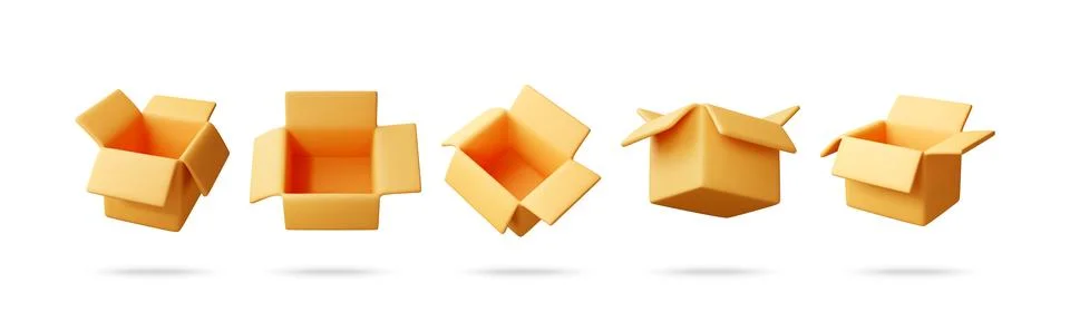 3D Set of open empty cardboard box icons Stock Illustration