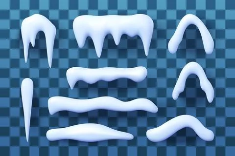 3D Set of realistic snow caps drifts and snowballs Stock Illustration