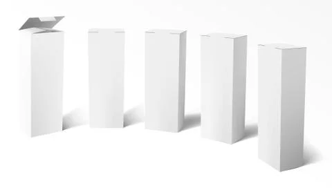 3D Set Of Realistic Vertical Tall White Cardboard Boxes Stock Illustration