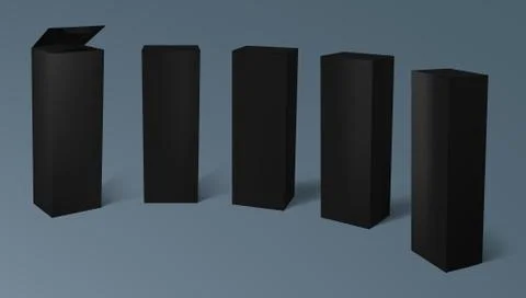 3D Set Of Realistic Vertical Tall Black Cardboard Boxes Stock Illustration