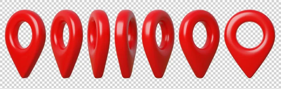 3D set of Red Geolocation Markers Stock Illustration