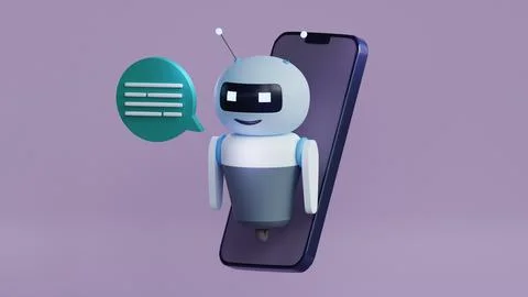 3d set with robot and smartphone. 3d render illustration Stock Illustration