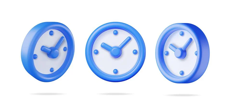 3D Set of Round Wall Clock in Different Angles Stockillustratie