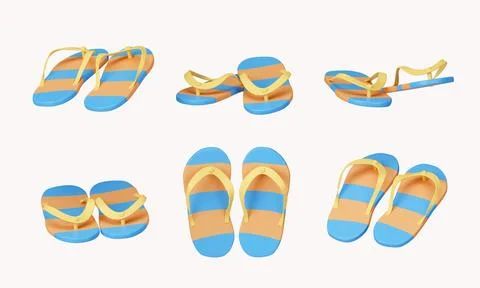 3d Set of sandals icon for summer vacation concept. icon isolated on white Stock Illustration