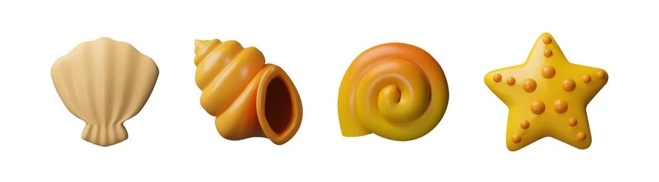 3d set seashells, starfish. Stock Illustration