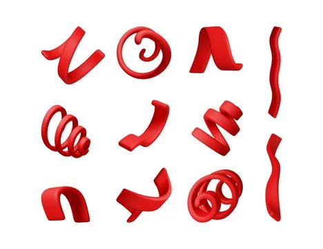 3d set of spiral confetti isolated on white Stock Illustration
