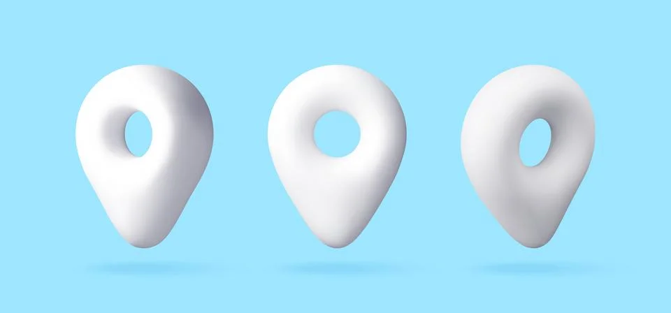 3D Set of three white map pins on blue. Stock Illustration