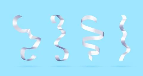 3D Set of white curling ribbons for party Stock Illustration