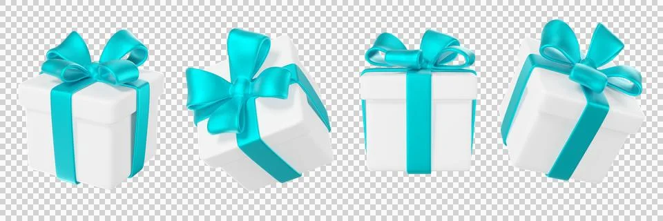 3d set of white gift boxes tied with turquoise ribbons Stock Illustration