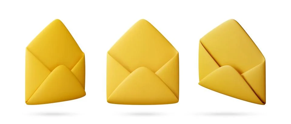 3D set of yellow open mail envelopes Stock Illustration