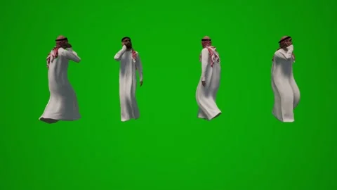 3D several Arab sheikhs in different Arabic clothes on a green screen walking an Vidéo 228798781