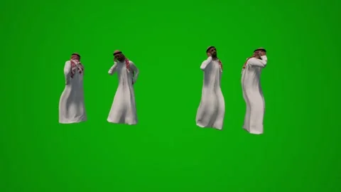 3D several Arab sheikhs in different Arabic clothes on a green screen walking an Vidéo 228798793