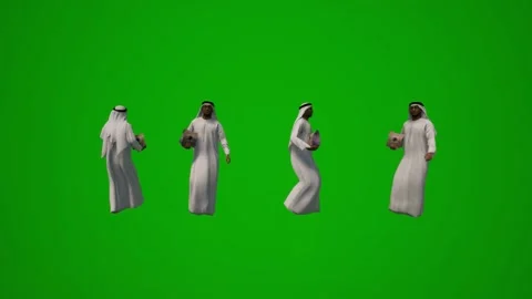 3D several Arab sheikhs in different Arabic clothes on a green screen walking an Vidéo 228798846