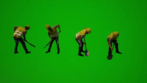 3D of several architects and construction workers on a green screen walking and  Video stock 228798420