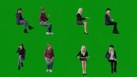 3D of several different American blonde employees on green screen background rea Stockbeeldmateriaal 228495740